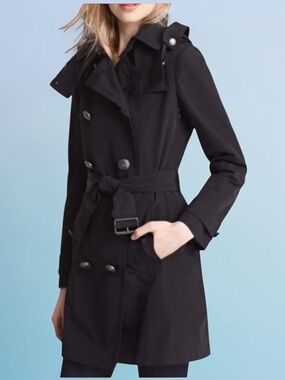 BURBERRY BRIT BLACK CLASSIC BELTED TRENCH COAT SIZE 8